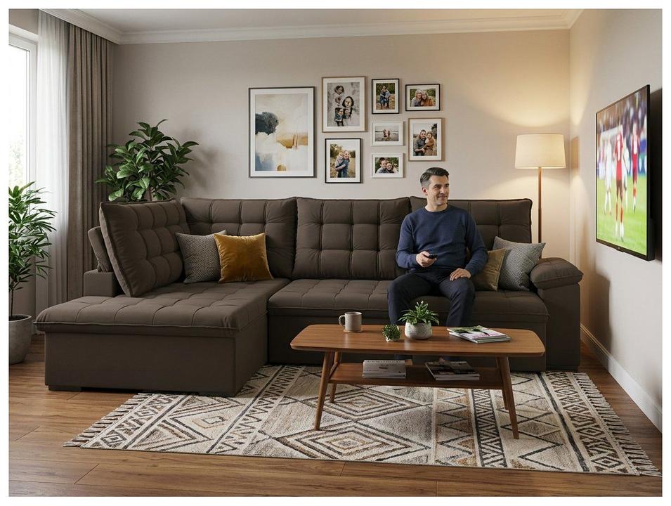 Sofá de Canto 6 Lugares Retrátil Reclinável Suede Veludo Dallas Flexforma Estofados - 7