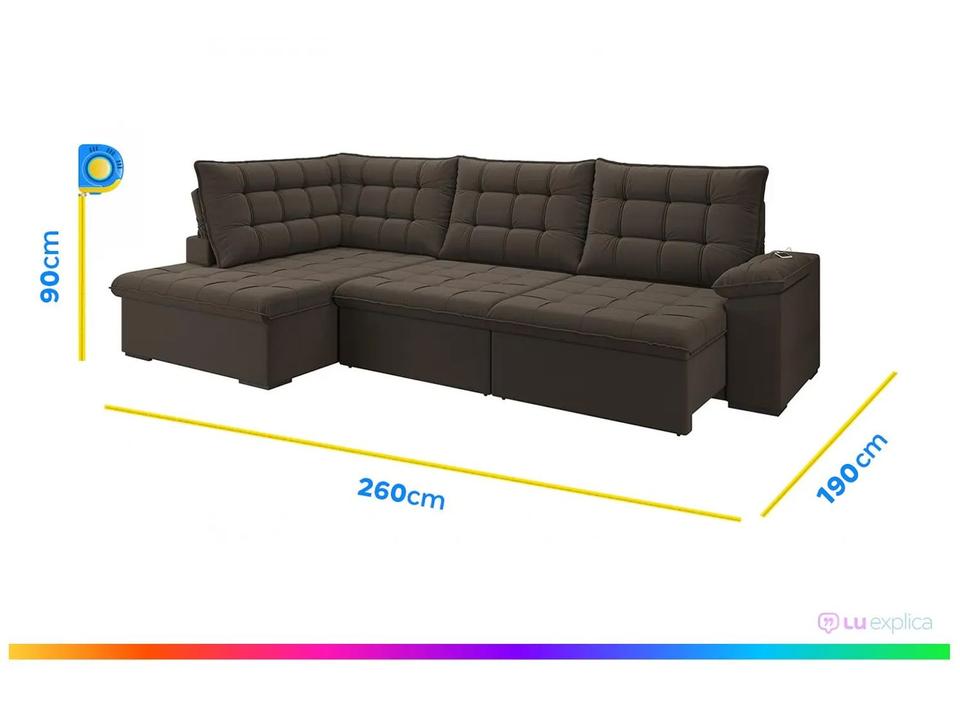Sofá de Canto 6 Lugares Retrátil Reclinável Suede Veludo Dallas Flexforma Estofados - 2