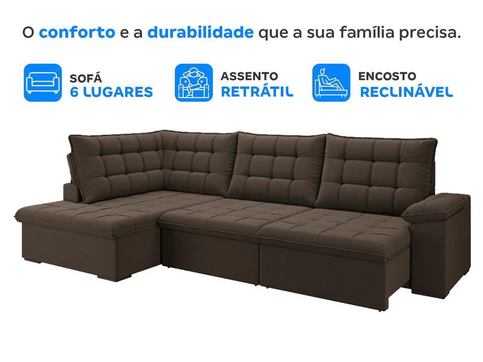 Sofá de Canto 6 Lugares Retrátil Reclinável Suede Veludo Dallas Flexforma Estofados - 2