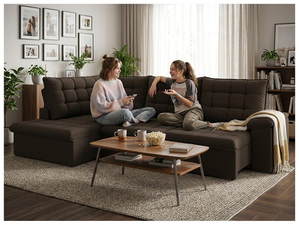 Sofá de Canto 6 Lugares Retrátil Reclinável Suede Veludo Dallas Flexforma Estofados - 1