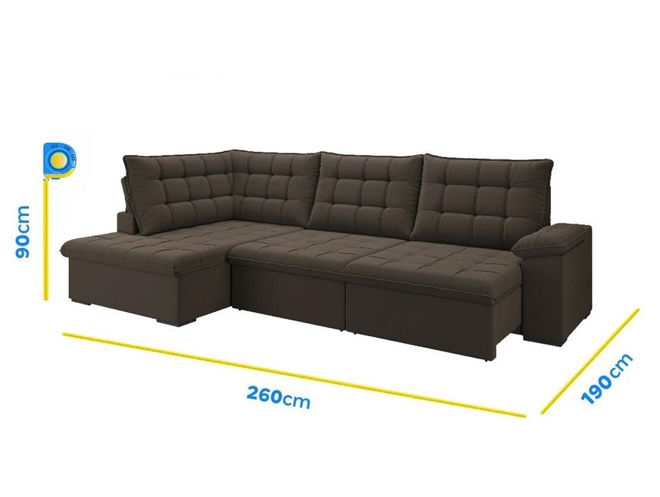 Sofá de Canto 6 Lugares Retrátil Reclinável Suede Veludo Dallas Flexforma Estofados - 5