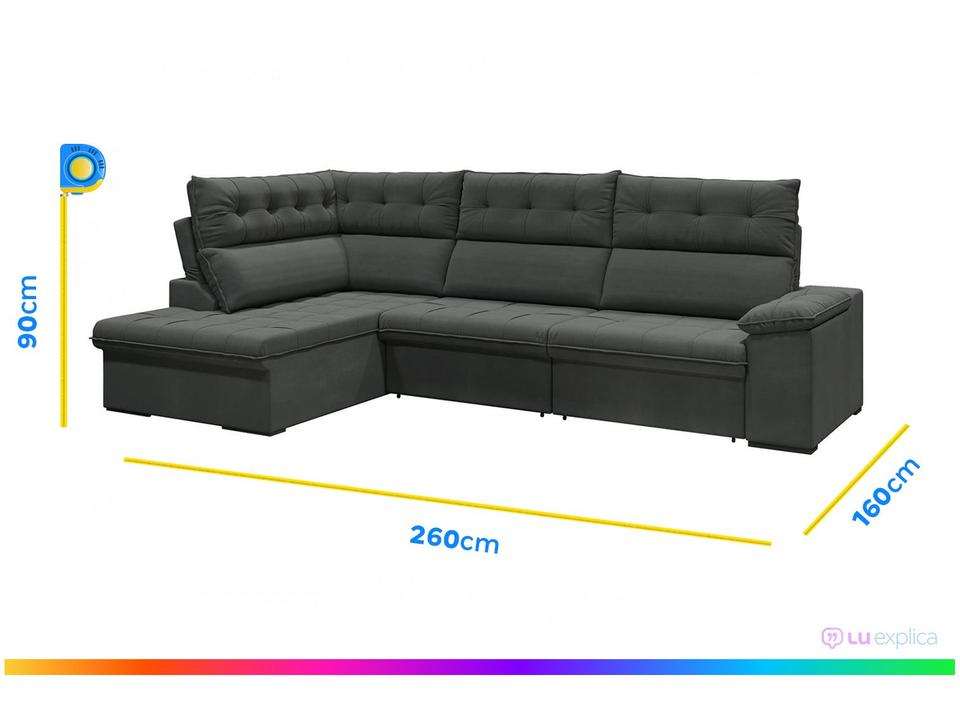 Sofá de Canto 6 Lugares Retrátil Reclinável Suede Veludo Madrid Flexforma Estofados - 4