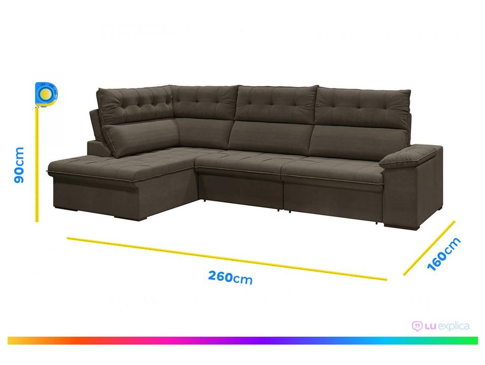 Sofá de Canto 6 Lugares Retrátil Reclinável Suede Veludo Madrid Flexforma Estofados - 4