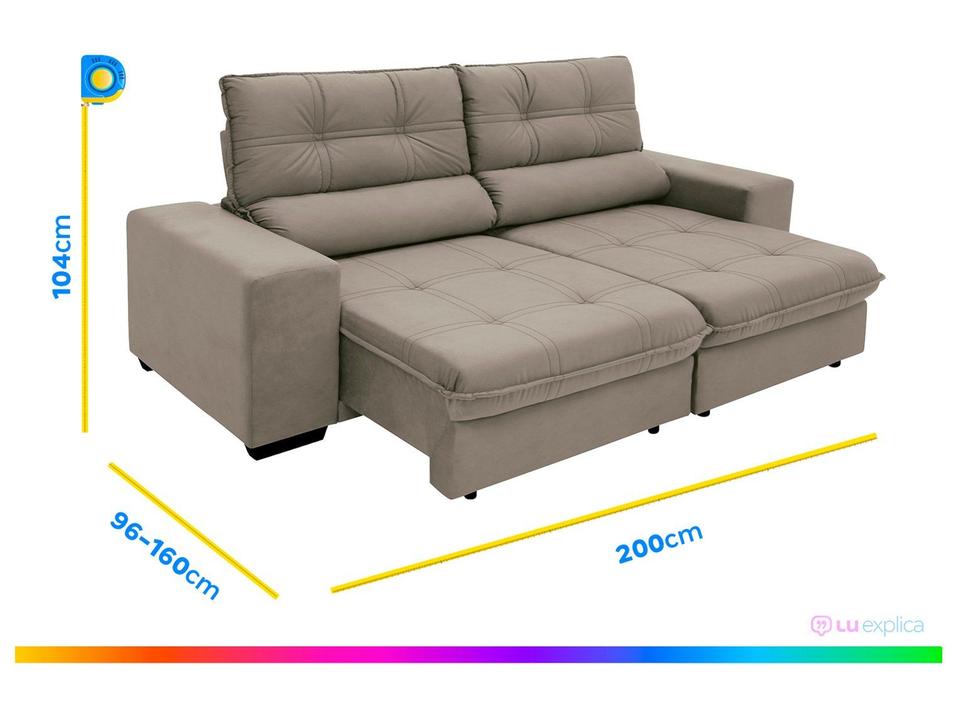 Sofá Retrátil Reclinável 3 Lugares Suede Brunello Linoforte - 4