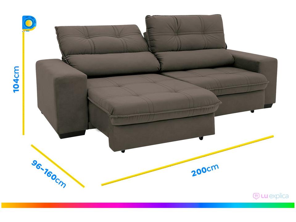 Sofá Retrátil Reclinável 3 Lugares Suede Brunello - 2