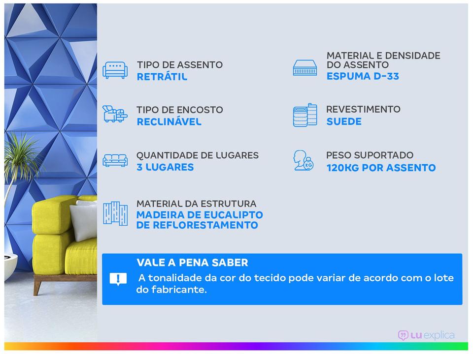 Sofá Retrátil Reclinável 3 Lugares Suede Hannover Linoforte - 1