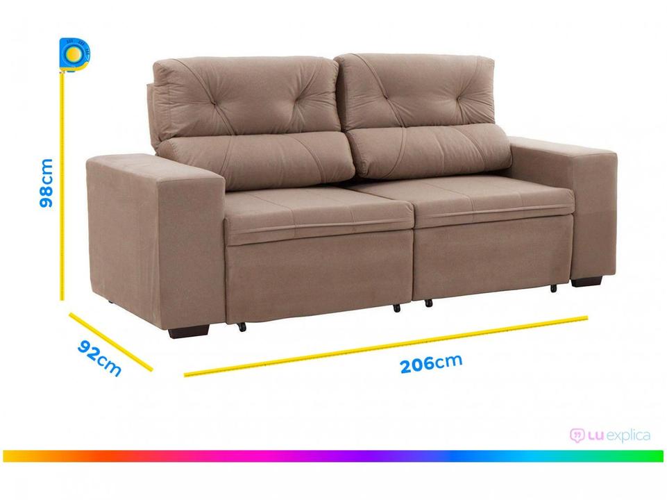 Sofá Retrátil Reclinável 3 Lugares Suede - 2