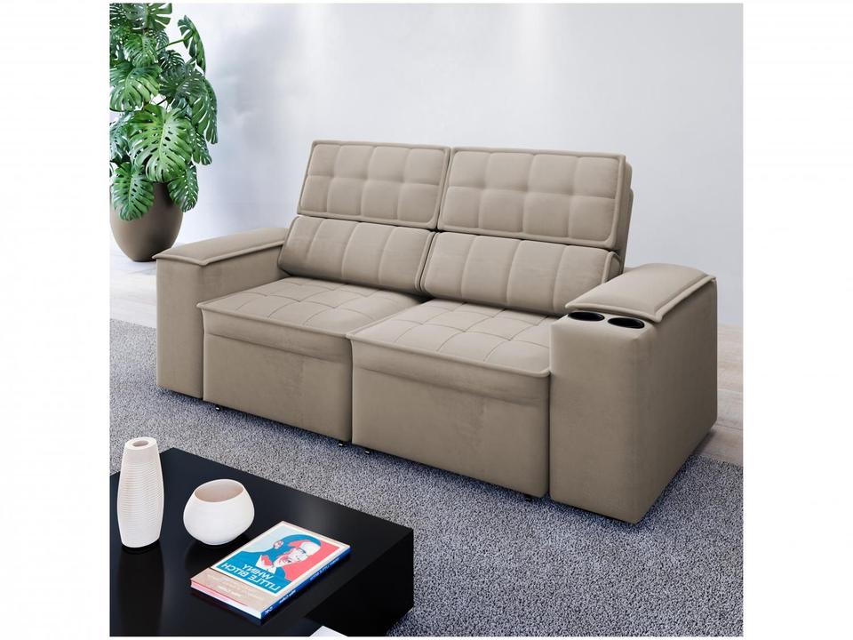 Sofá Retrátil Reclinável 3 Lugares Veludo Joly Cancún Gralha Azul Estofados - 10