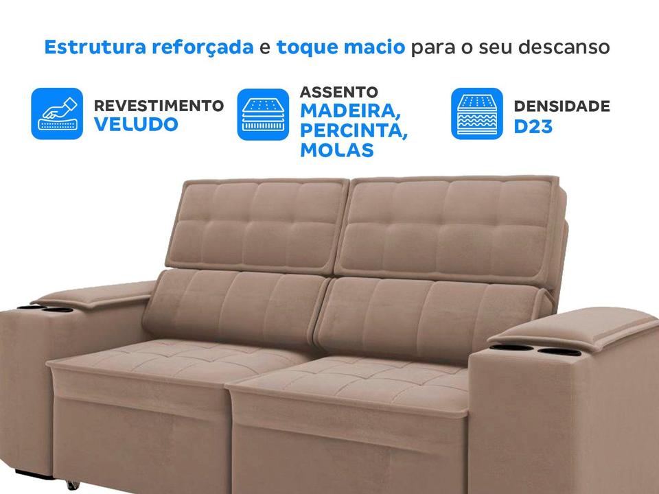 Sofá Retrátil Reclinável 3 Lugares Veludo Joly Cancún Gralha Azul - 3