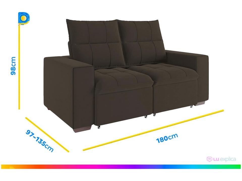 Sofá Retrátil Reclinável 3 Lugares Veludo Miami Gralha Azul Estofados - 2