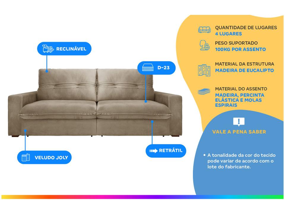 Sofá Retrátil Reclinável 4 Lugares Nipon Gralha Azul - 1