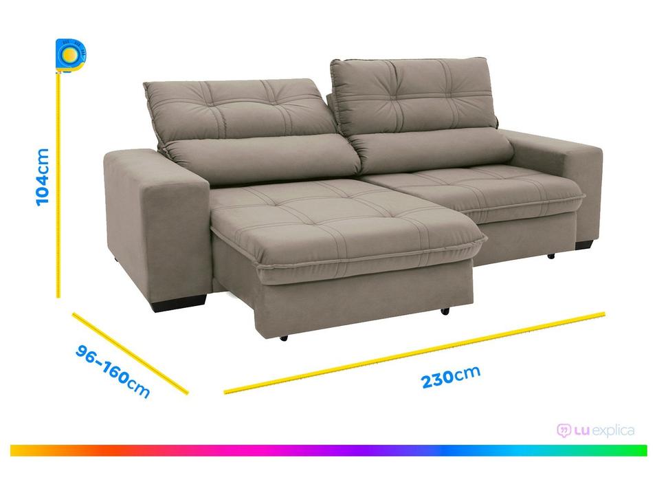 Sofá Retrátil Reclinável 4 Lugares Suede Brunello Linoforte - 5