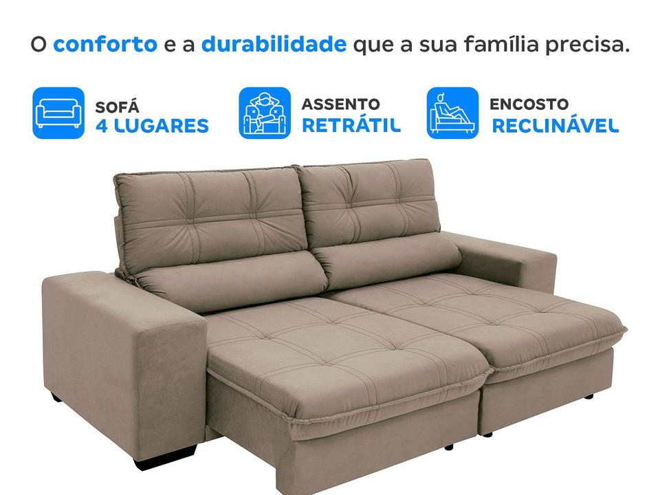 Sofá Retrátil Reclinável 4 Lugares Suede Brunello Linoforte - 2