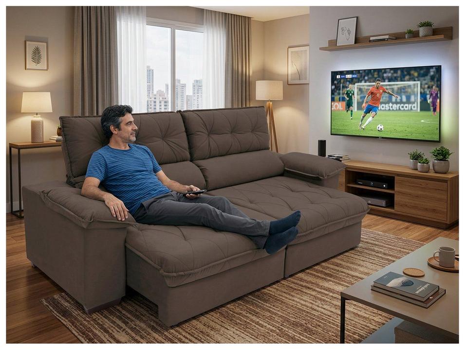 Sofá Retrátil Reclinável 4 Lugares Suede Hannover - 8