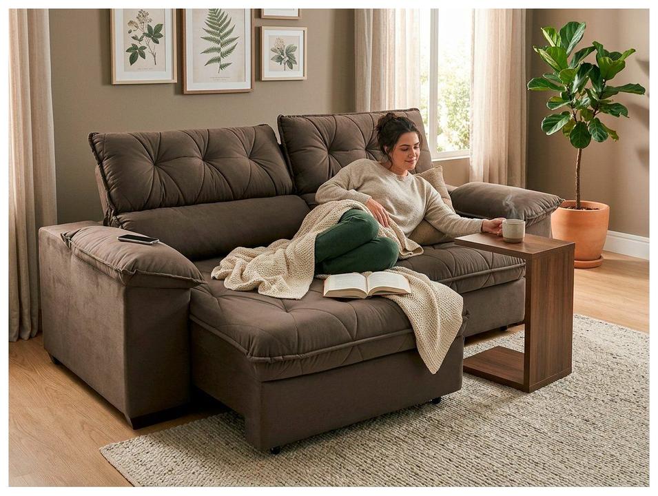 Sofá Retrátil Reclinável 4 Lugares Suede Hannover - 1