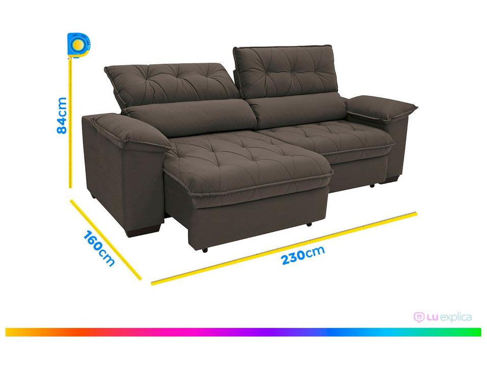 Sofá Retrátil Reclinável 4 Lugares Suede Hannover - 8