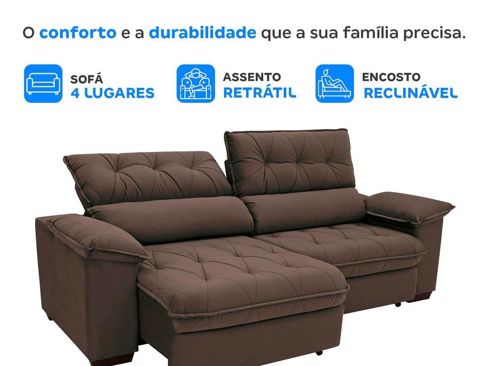 Sofá Retrátil Reclinável 4 Lugares Suede Hannover - 2