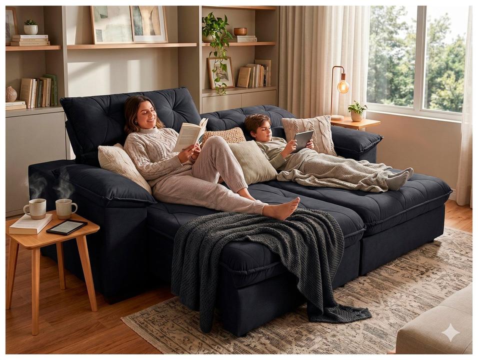 Sofá Retrátil Reclinável 4 Lugares Suede Hannover - 1