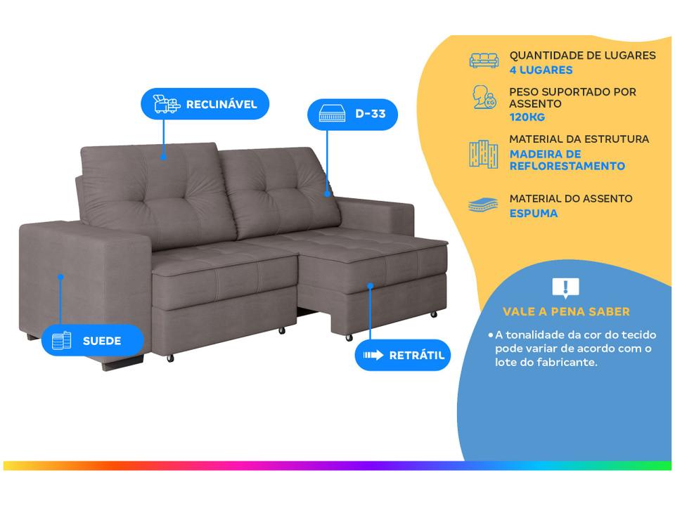 Sofá Retrátil Reclinável 4 Lugares Suede Moviment Artesano Linoforte - 1