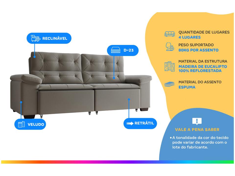 Sofá Retrátil Reclinável 4 Lugares Veludo Phormatta Costa Rica SMP - 1