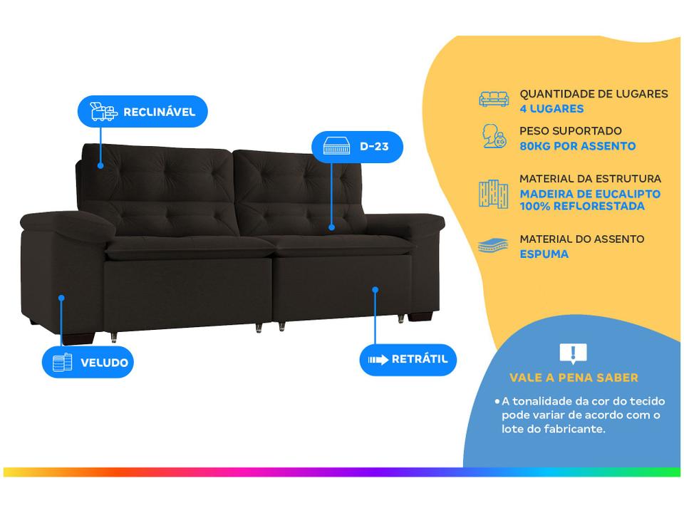 Sofá Retrátil Reclinável 4 Lugares Veludo Phormatta Costa Rica SMP - 1