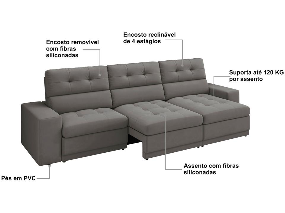 Sofá Retrátil Reclinável 4 Lugares Veludo Roma Besthouse - 4