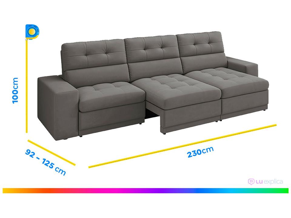 Sofá Retrátil Reclinável 4 Lugares Veludo Roma Besthouse - 2