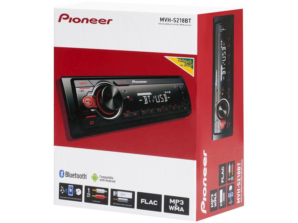 Som Automotivo Pioneer MP3 Player Rádio AM/FM - Bluetooth USB Auxiliar MVH-S218BT - 11