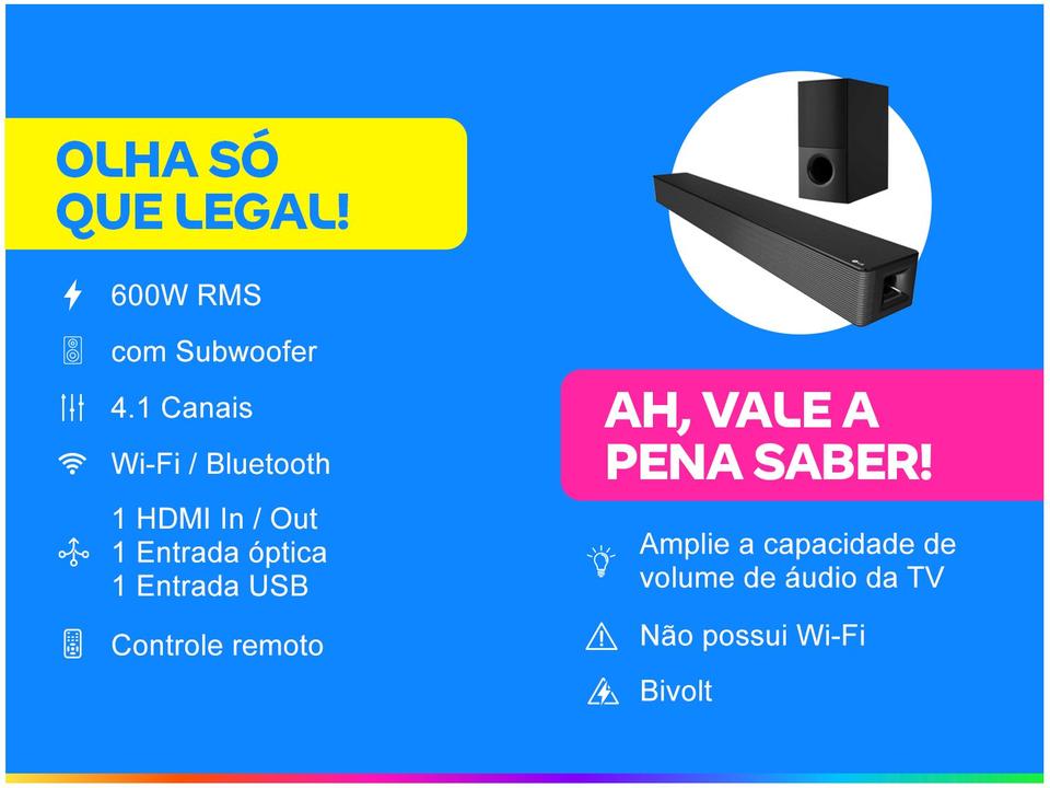 Soundbar LG com Subwoofer Bluetooth 600W 4.1 Canais SNH5 - 1