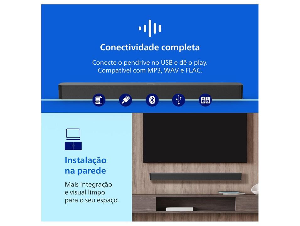 Soundbar Philips TAB4000/78 2.0 Canais Bluetooth 60W Preto - 4