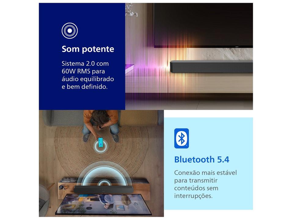 Soundbar Philips TAB4000/78 2.0 Canais Bluetooth 60W Preto - 1