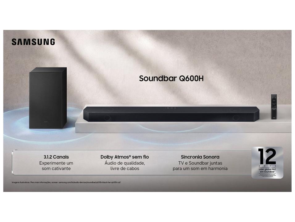 Soundbar Samsung HW-Q600H 3.1.2 Canais Wi-Fi Bluetooth com Subwoofer 380W Preto - 1