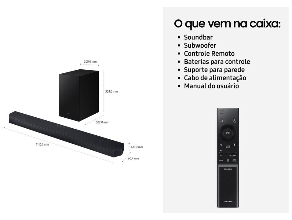 Soundbar Samsung HW-Q600H 3.1.2 Canais Wi-Fi Bluetooth com Subwoofer 380W Preto - 6
