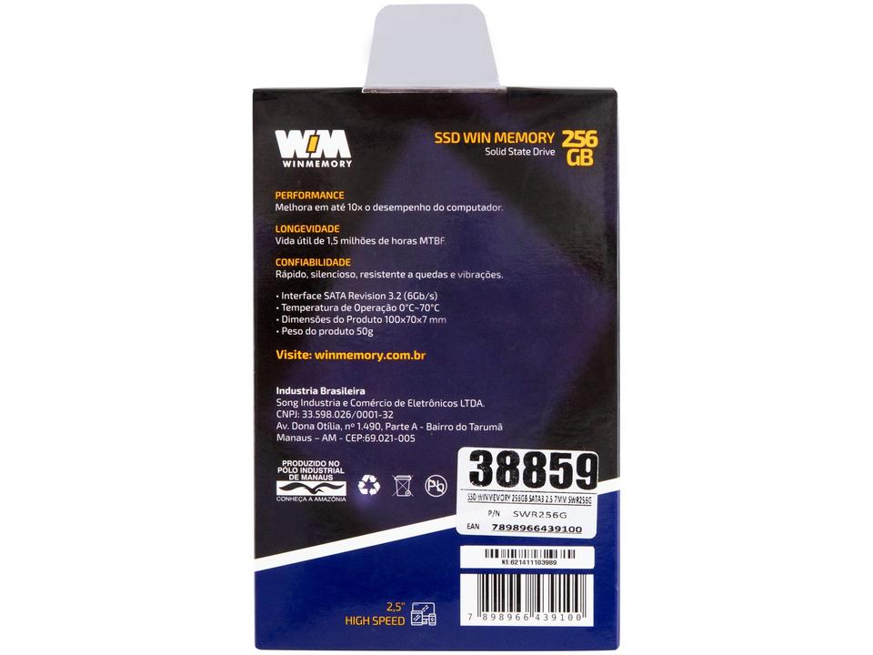 SSD 256GB WIN MEMORY SATA 2,5” Leitura 560MB/s Gravação 540MB/s SWR256G - 5
