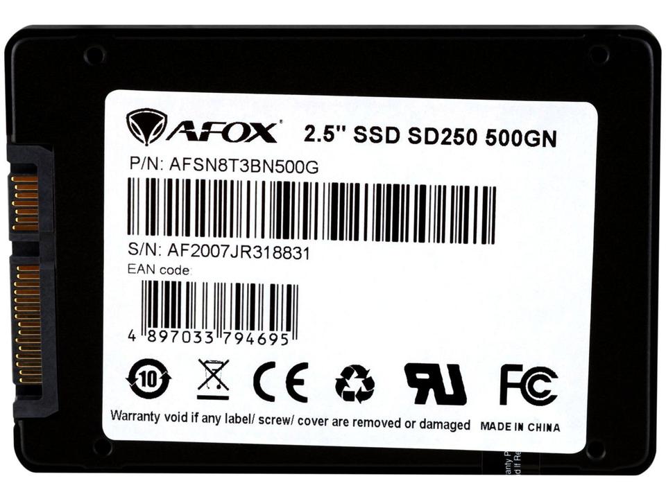 SSD 500GB AFOX SD250-500GN SATA III Leitura 560MB/s e Gravação 512MB/s - 3