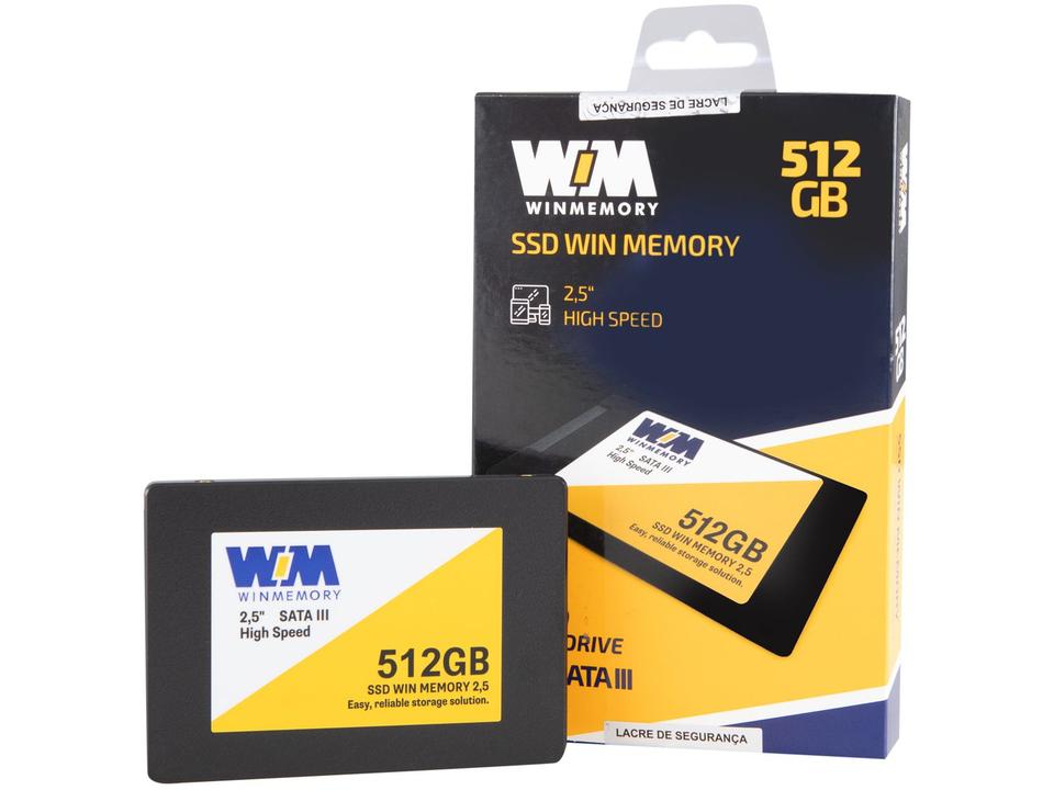 SSD 512GB WIN MEMORY SATA 2,5” Leitura 560MB/s Gravação 540MB/s SWR512G