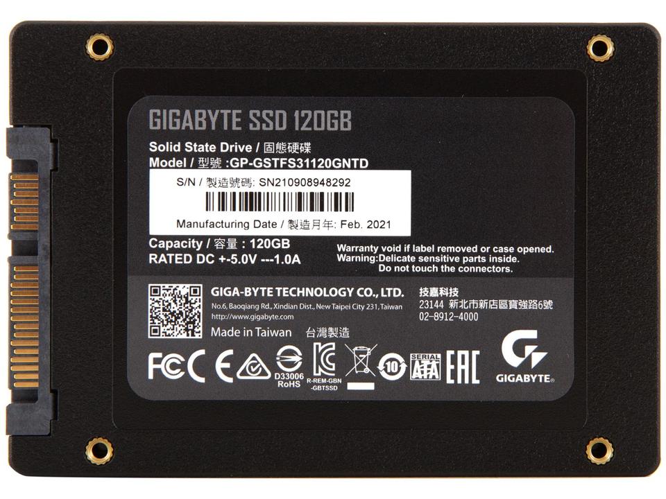 SSD Gigabyte 120GB SATA 2.5” Leitura 500MB/s e Gravação 380MB/s - 5