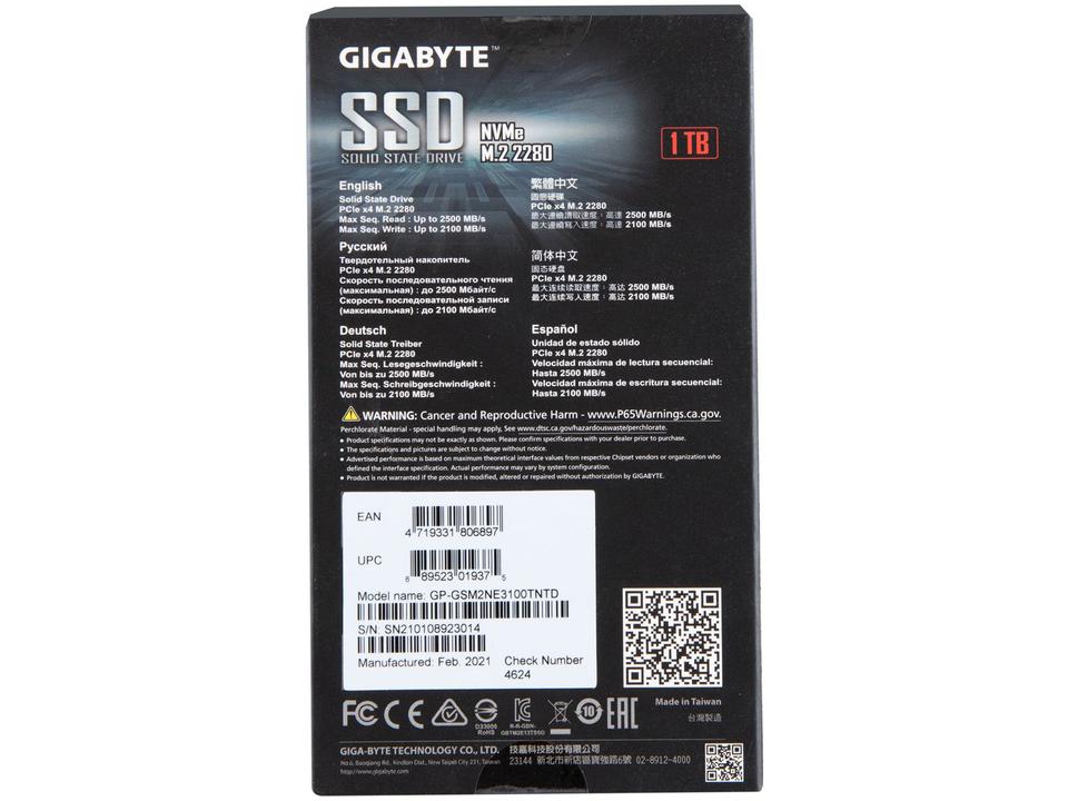 SSD Gigabyte NVMe 1.3 M.2 2280 Leitura 2500M/s e - Gravação 2100MB/s GP-GSM2NE3100TNTD - 6