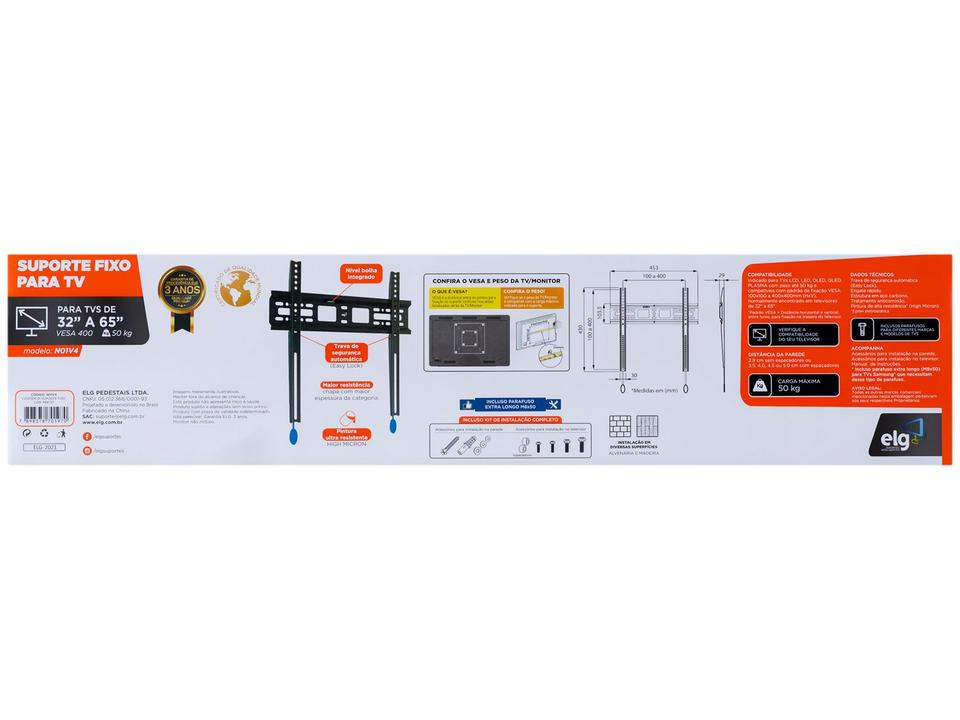 Suporte para TV Fixo 32” até 55” LCD/LED/3D/Plasma ELG New N01V4 - 7