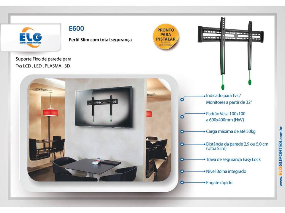 Suporte TV LED/PLASMA/LCD 15 a 32 Polegadas Vesa 200 Preto ELG - 15