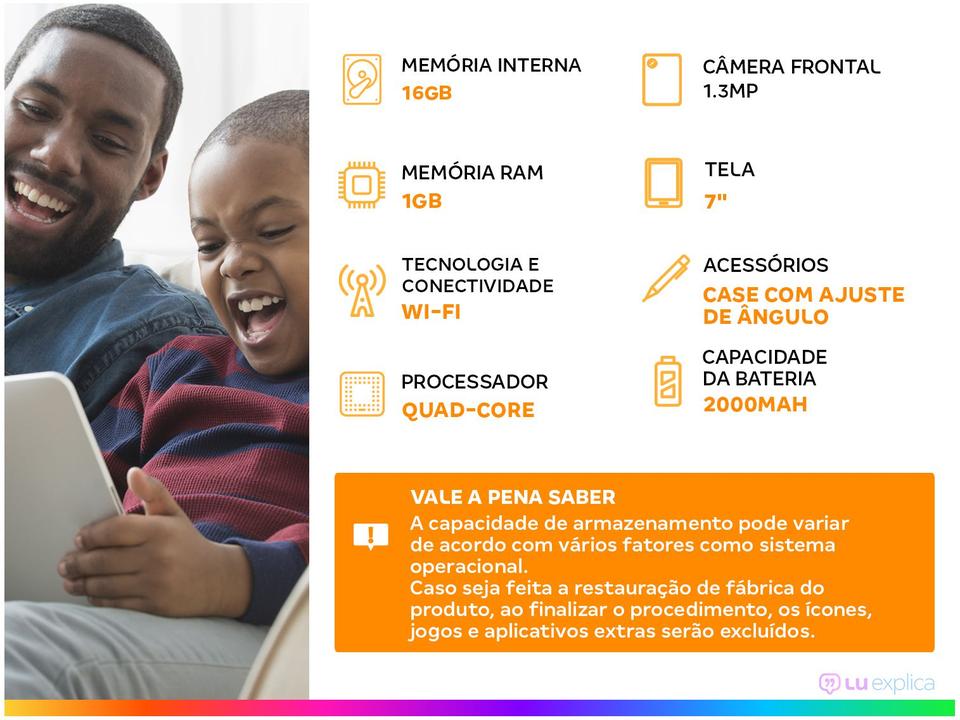 Tablet Infantil Multi Kid Pad Go com Capa - 16GB 7” Wi-Fi Android 8.1 Quad-Core - 1