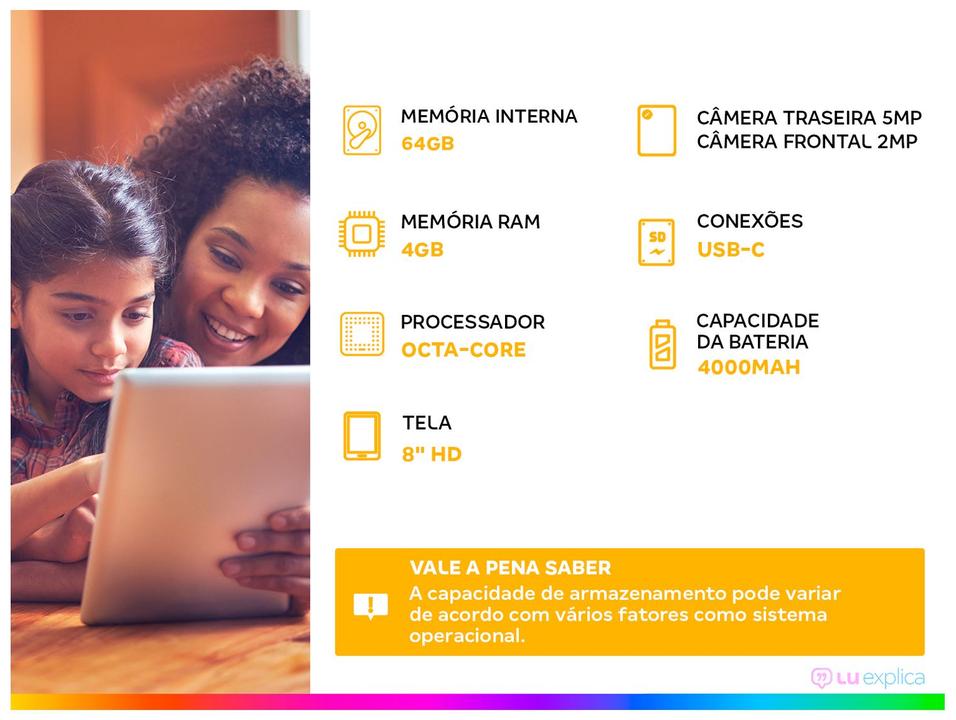 Tablet Infantil Multi NB440 4GB RAM 64GB 8" Android 13 Octa-Core Wi-Fi - 1