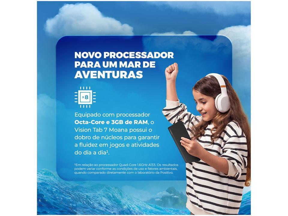 Tablet Infantil Positivo Vision Tab Moana com Capa e Bolsa 3GB RAM 64GB 7" Android 14 Go Wi-Fi - 8