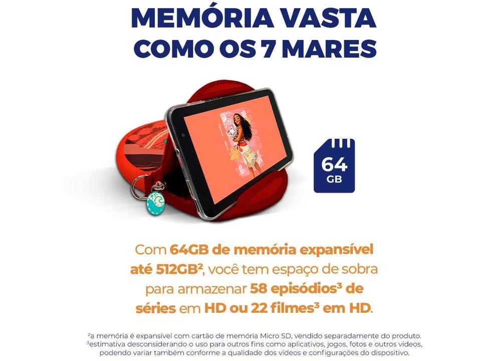 Tablet Infantil Positivo Vision Tab Moana com Capa e Bolsa 3GB RAM 64GB 7" Android 14 Go Wi-Fi - 5