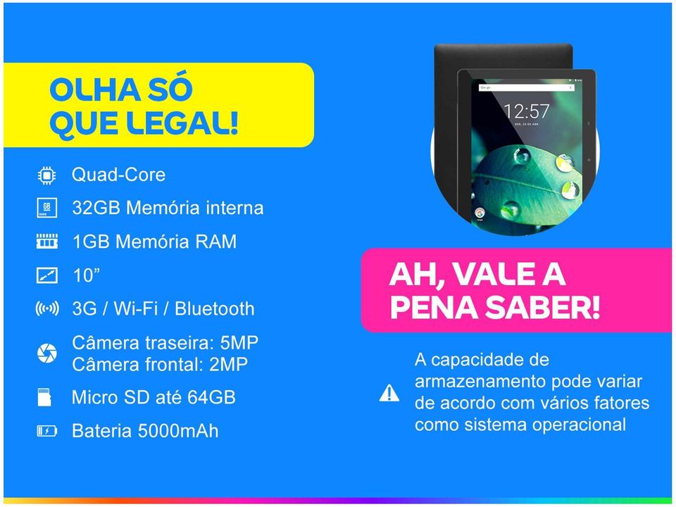 Tablet Multilaser M10A Lite 10” 3G Wi-Fi 32GB - 1