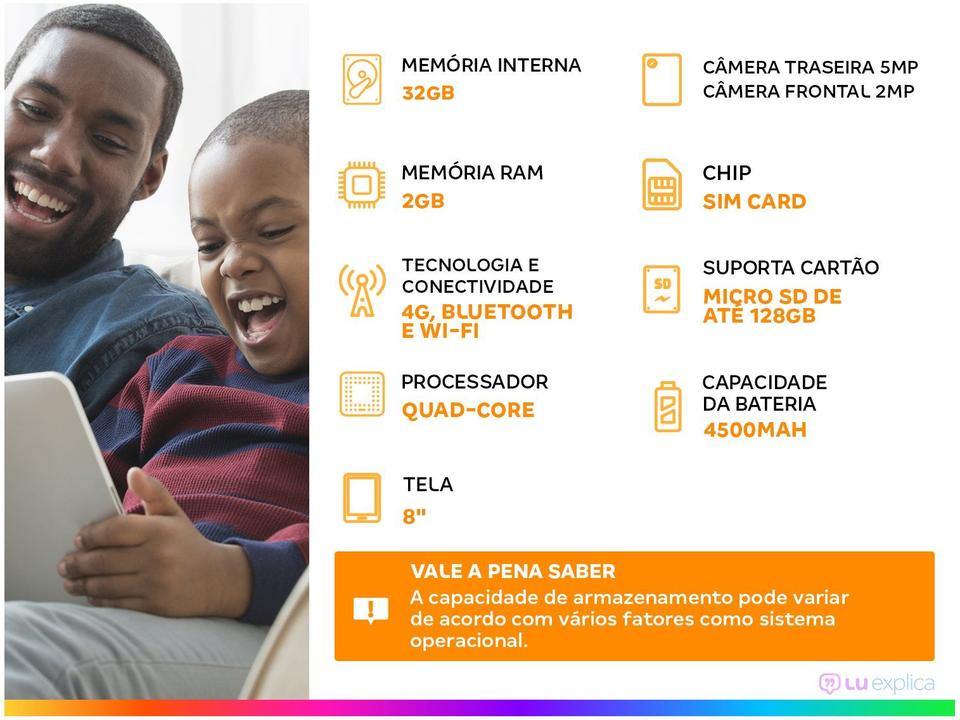 Tablet Philco PTB8RRG 8” 4G Wi-Fi 32GB - 1