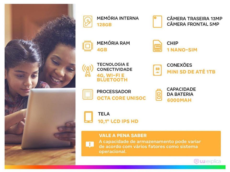 Tablet Positivo Vision Tab 10,1" 128GB 4GB RAM Android 13 Octa Core Wi-Fi 4G - 1