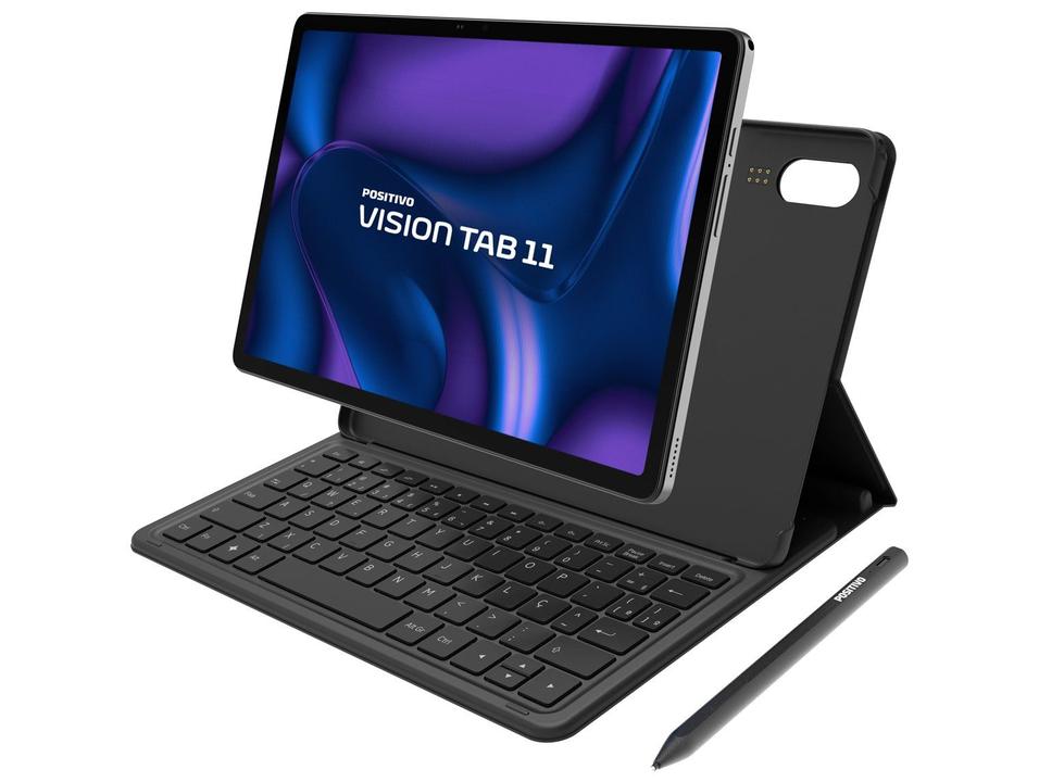 Tablet Positivo Vision Tab com Caneta e Capa com Teclado 4GB RAM 128GB 11" Android 16 UniSOC T606 Octa-Core Wi-Fi 4G - 8