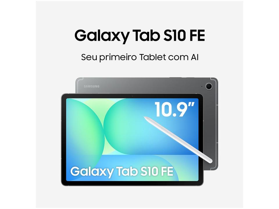 Tablet Samsung Galaxy Tab S10 FE com Capa e Caneta  S Pen 8GB RAM 128GB 10,9" Android 15 Exynos 1580 Wi-Fi - 1