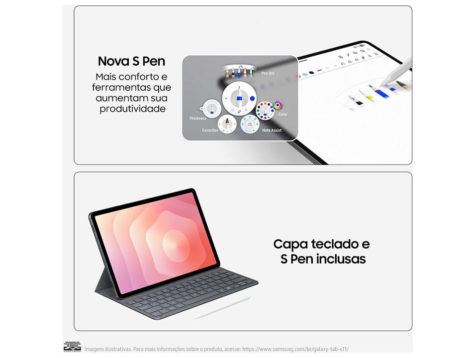 Tablet Samsung Galaxy TAB S11 com Caneta S Pen 12GB RAM 256GB 11" Android Dimensity 9400+ Wi-Fi - 9